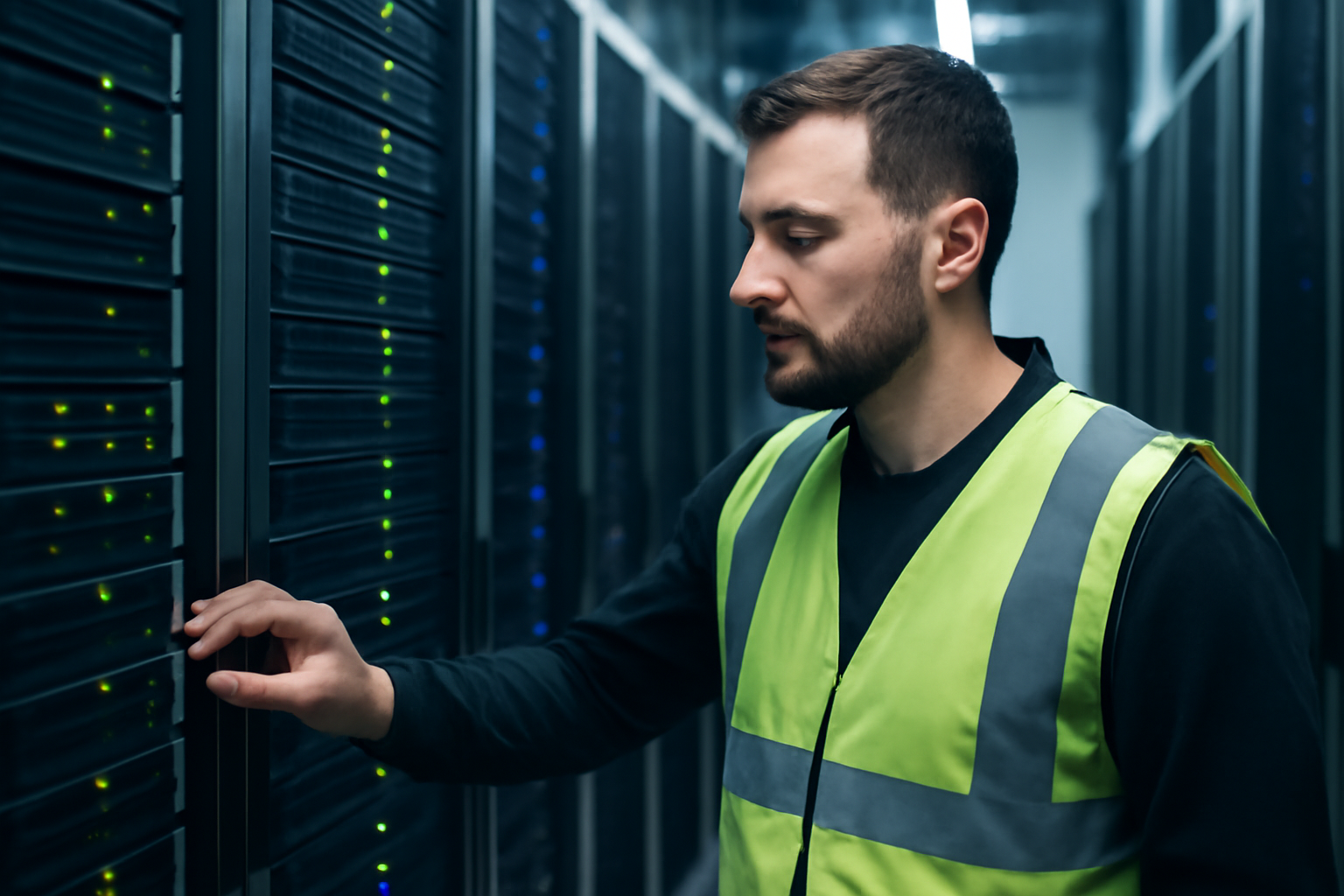 Contrôleur RAID 5 et baies de disques dans une salle serveurs