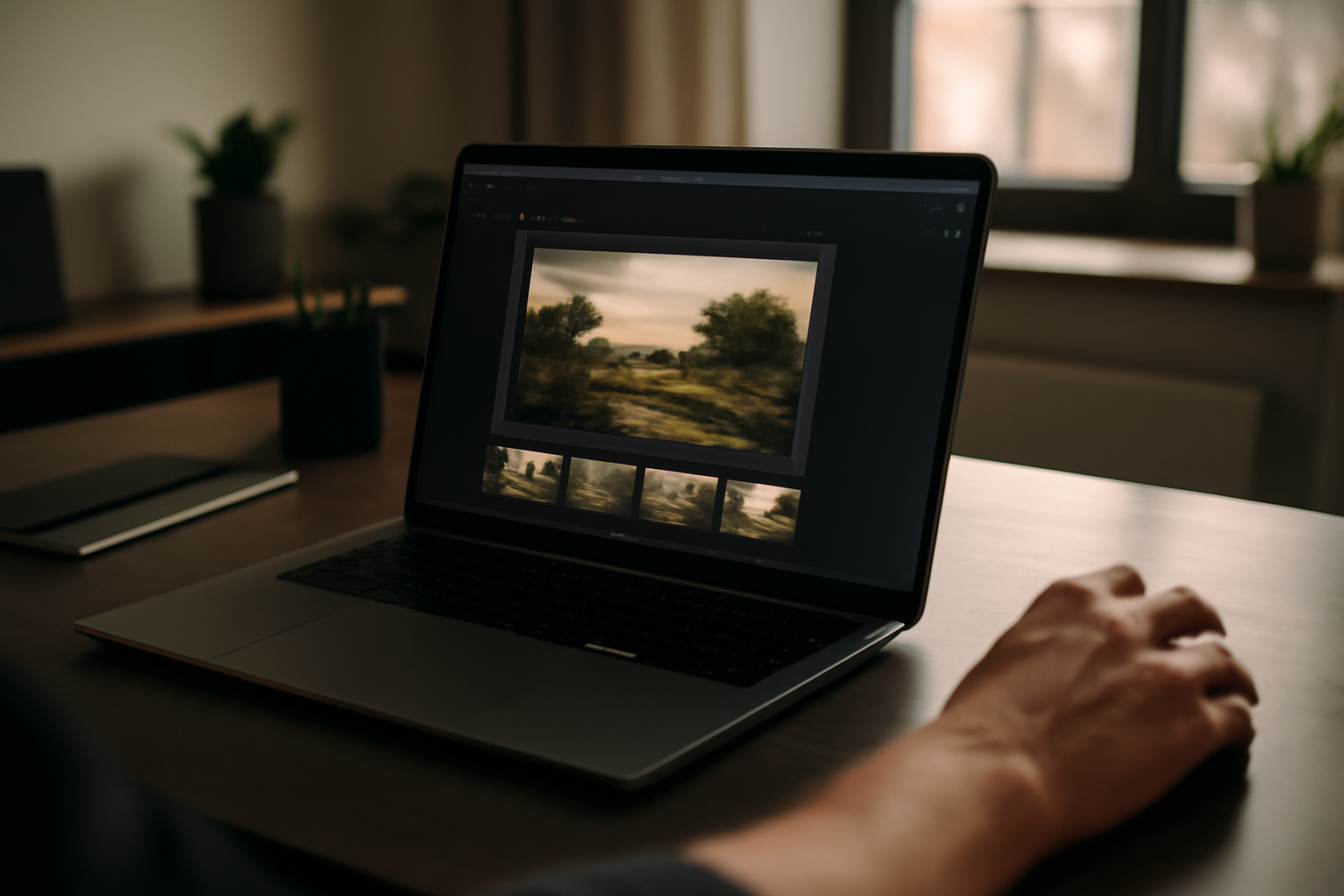 reve ia : scène photo réaliste d’un écran d’édition d’images IA avec interface de prompts