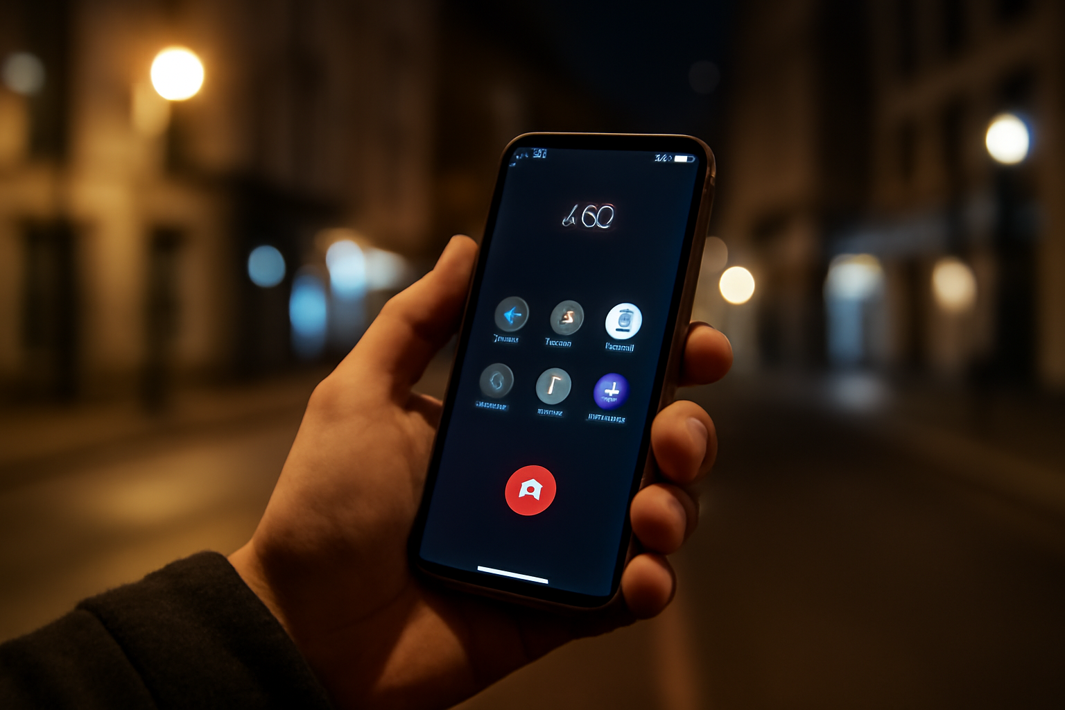 0032 indicatif de quel pays : écran de téléphone affichant +32, lumière urbaine nocturne, scène photo réaliste